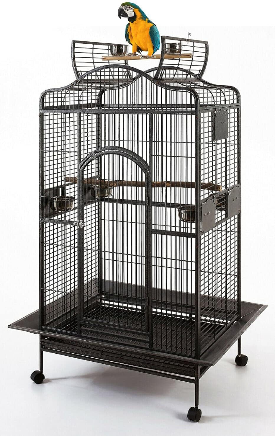 2 Color， Extra Large Wrought Iron Dome Top For Macaw Goffin's Cockatoo Cockatiels African Grey Amazon Parrots Green Cheek Conures Caique Bird Cage With Rolling Stand (Black-Vein)