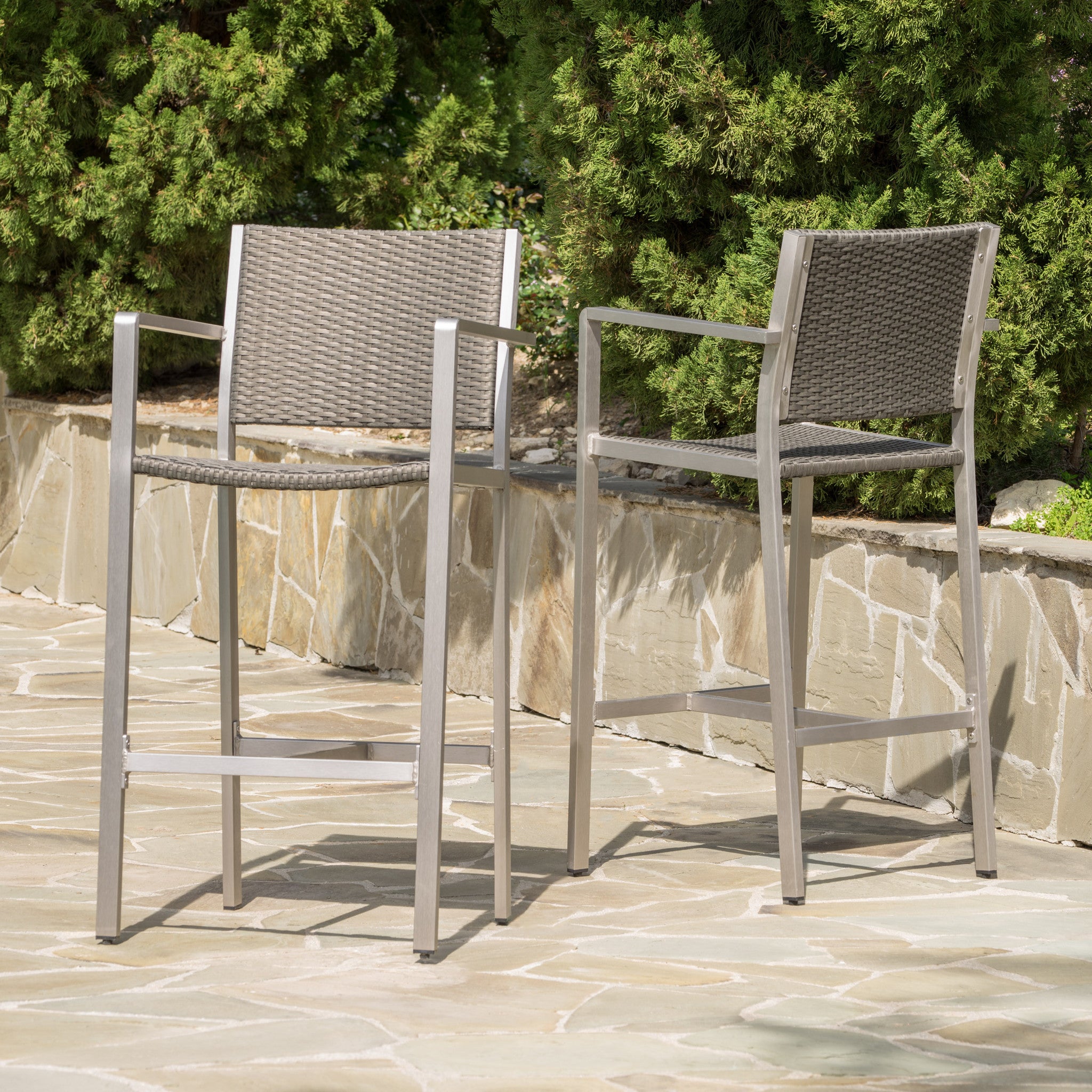 Capral 30-Inch Outdoor Grey Wicker Barstools (Set of 2)