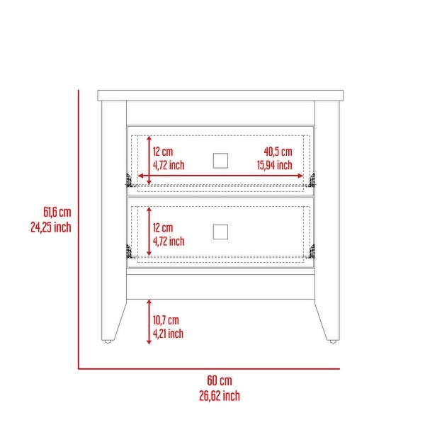 Contemporary Style 2-Drawers 4-Tapered Legs Bedside Table， Superior Top， Simplicity Nightstand， for Bedroom Living Room Office - - 37846972