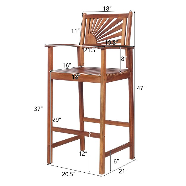 Costway 4pcs Patio Acacia Wood Bar Stool Pub Bar Chair W Footrest Outdoor Indoor