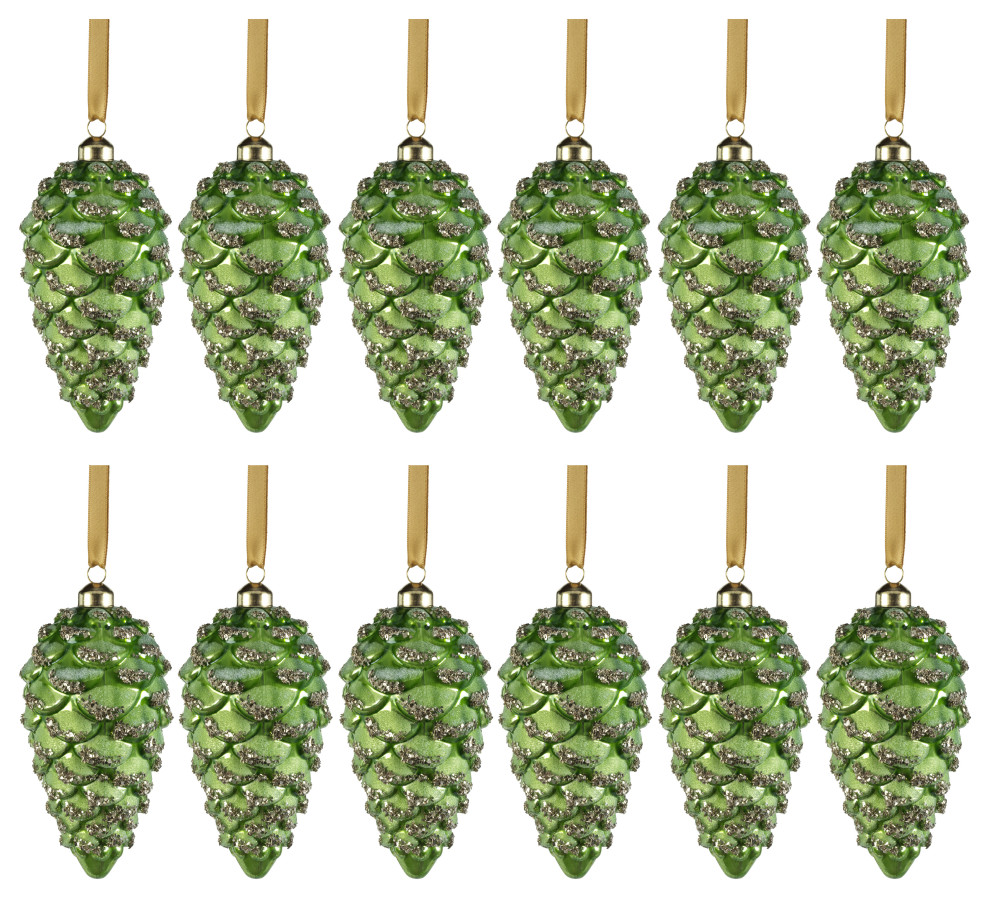 Green Glass Pine Cone Hanging Ornaments  Set of 12   Christmas Ornaments   by Zodax  Houzz