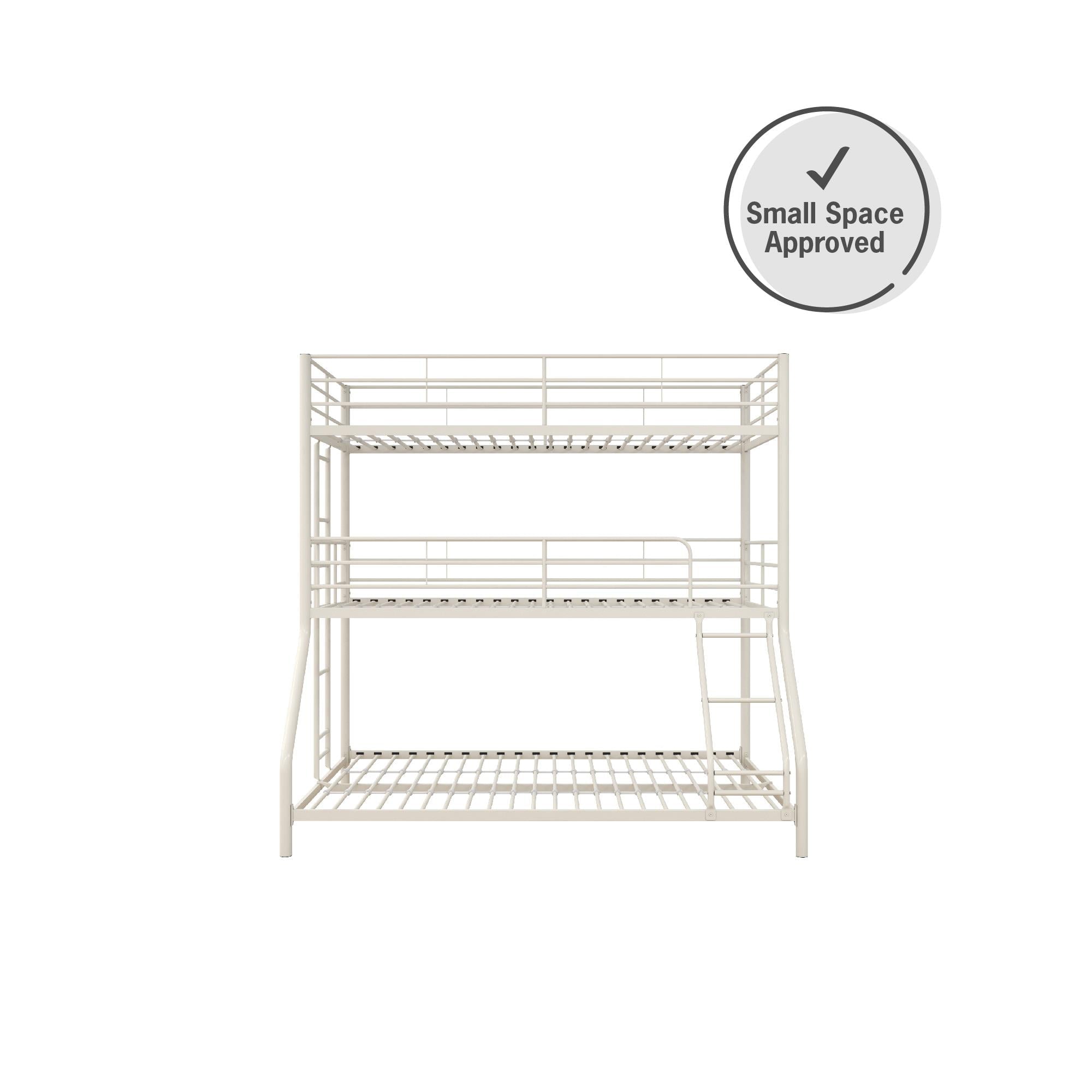 DHP Everleigh Triple Metal Bunk Bed, Twin/Twin/Full, Bed for Kids, Off White