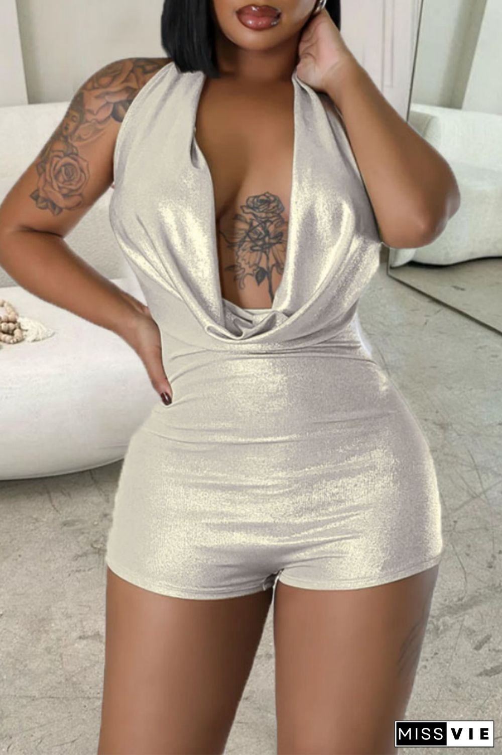 Sexy Solid Backless Halter Skinny Rompers