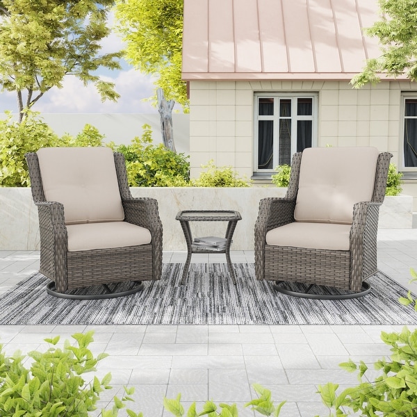 Cozywor 3Piece Wicker Patio Swivel Rocking Chair Outdoor Bistro Set