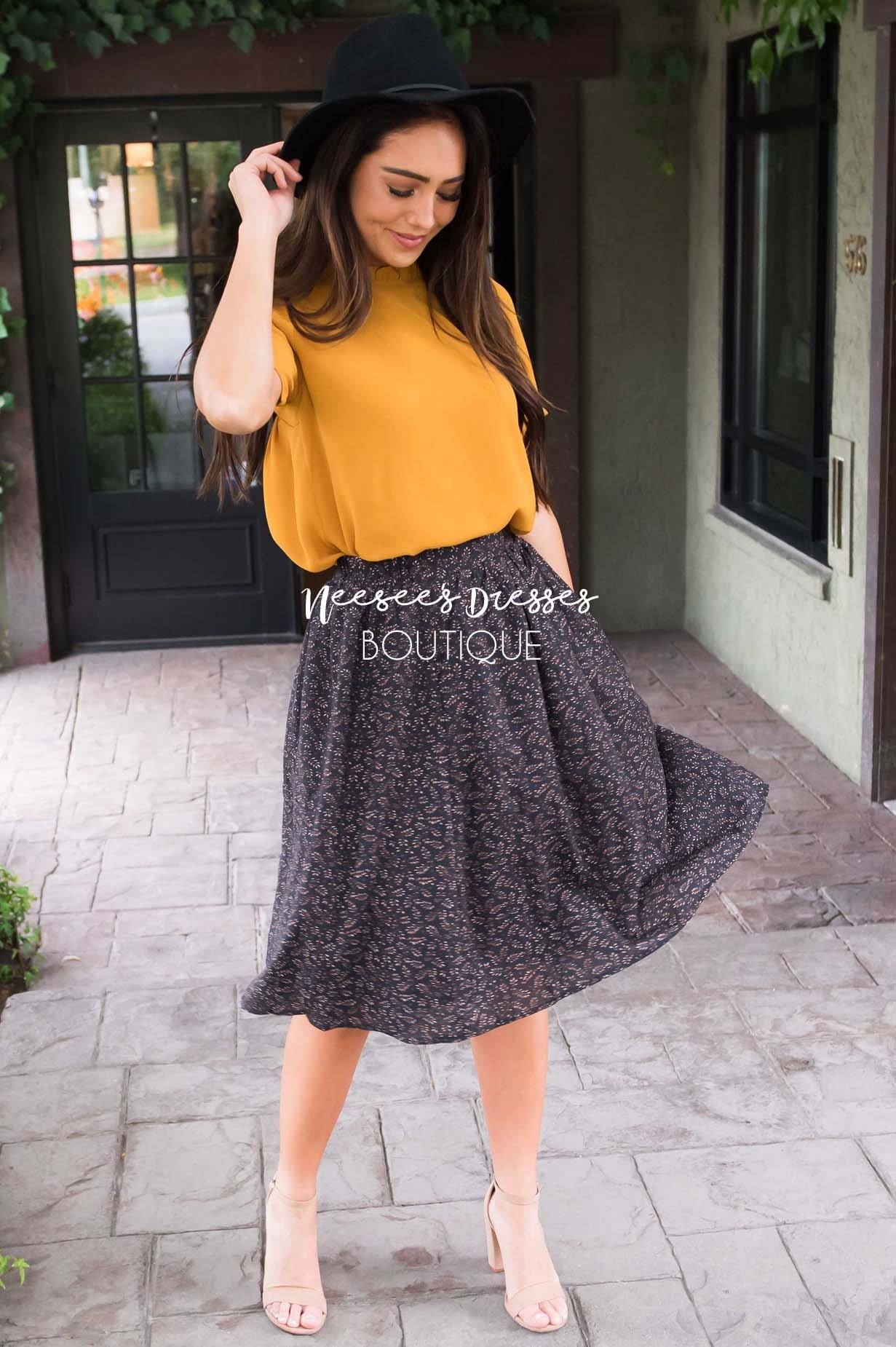 Black Floral Chiffon Skirt