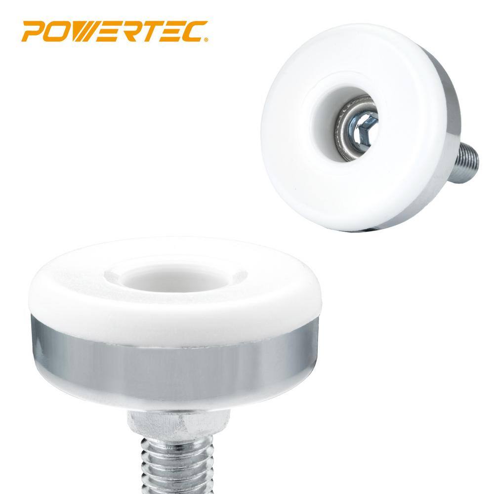 POWERTEC 38 in.-16 Furniture Levelers with Threaded Inserts White (4-Pack) 71189