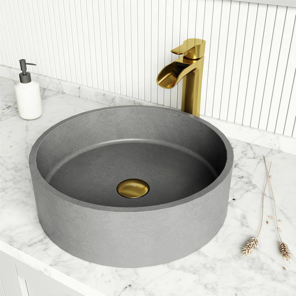 VIGO Palermo Gothic Gray Concreto Stone 15 in. L x 15 in. W x 5 in. H Round Vessel Bathroom Sink VG04061