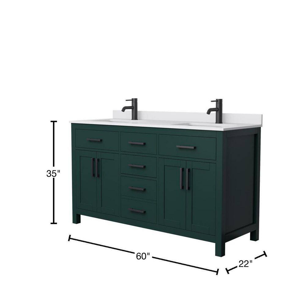 Wyndham Collection Beckett 60 in. W x 22 in. D x 35 in. H Double Sink Bathroom Vanity in Green with White Cultured Marble Top WCG242460DGKWCUNSMXX