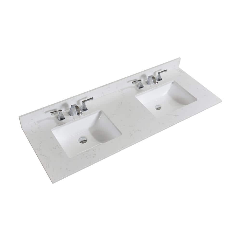 Altair 61 in W Engineered Stone Double Basin Vanity Top in Jazz White with White Basins