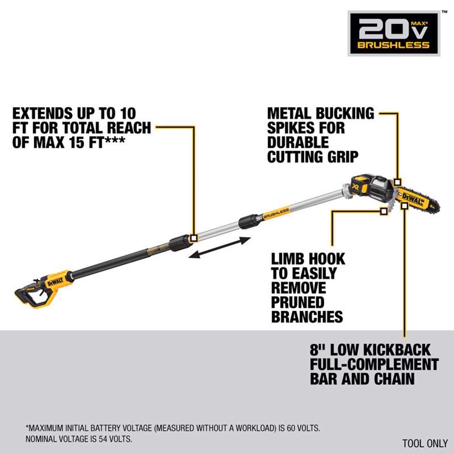 DW 20V MAX XR 8 in. 20 V Battery Pole Saw Tool Only