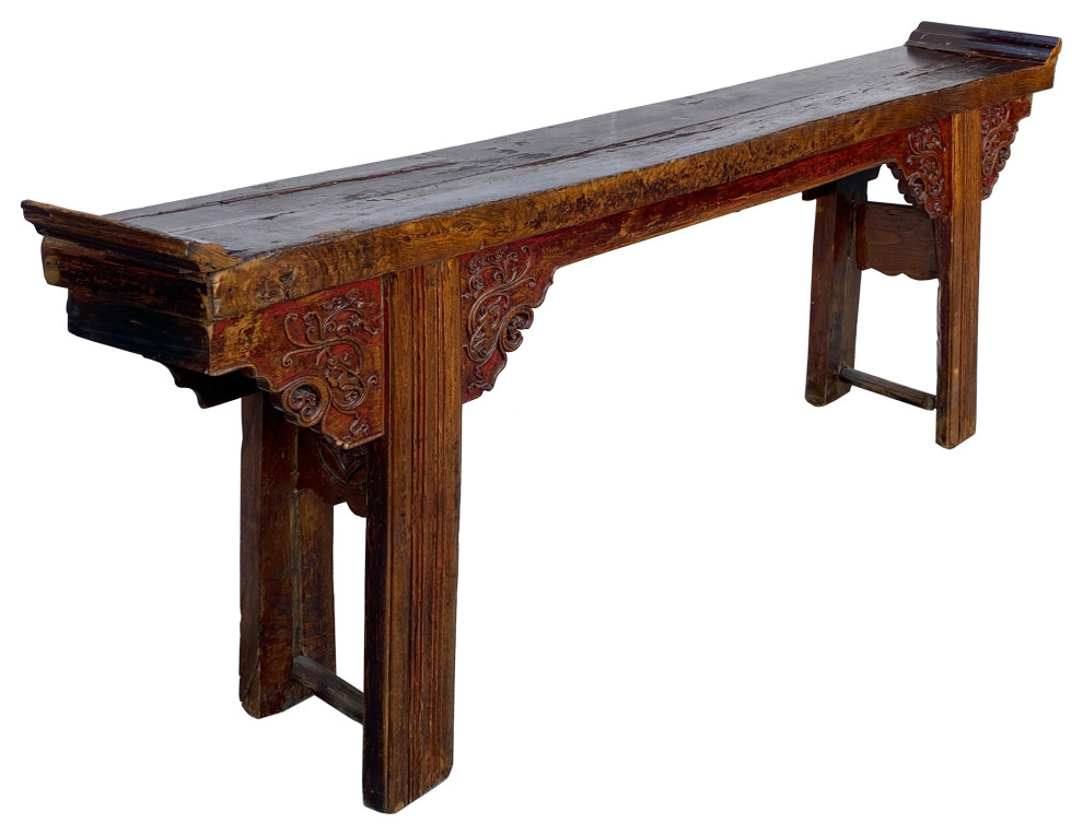 Chinese Rustic Brown Vintage Ru Yi Wood Side Altar Console Table Hcs5969   Asian   Console Tables   by Golden Lotus Antiques  Houzz