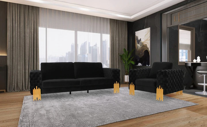 LYNEL Modern Velvet Glam Black and Gold Sofa Set   Contemporary   Living Room Furniture Sets   by Rustic Home Furniture Deco  Houzz