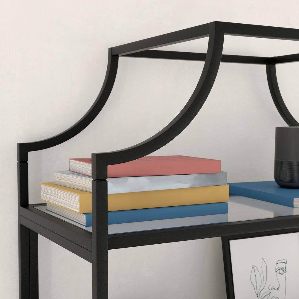 SAUDER Harvey Park 70.866 in.H Black Metal 5-Shelf Bookcase with Glass Shelves 425784