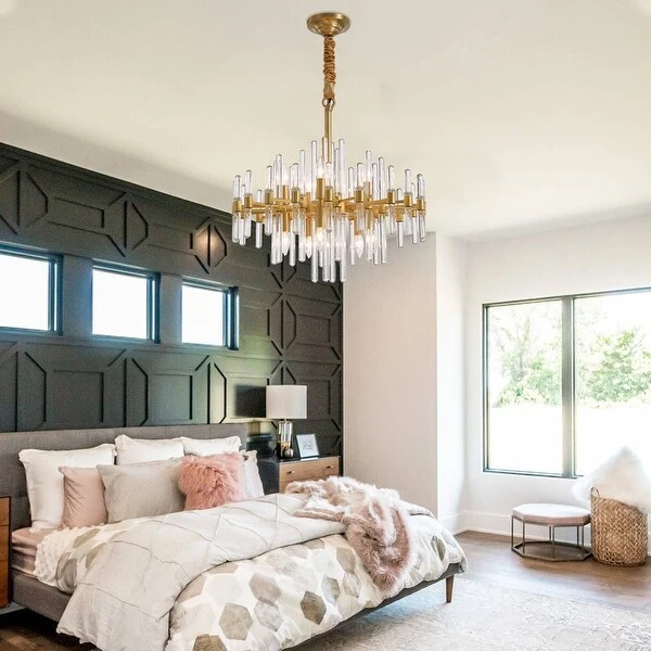 24 in. Gold Modern Crystal Chandelier 10-Light Drum Crystal Glass Chandelier Kitchen Island Pendant Lighting for Dining Room