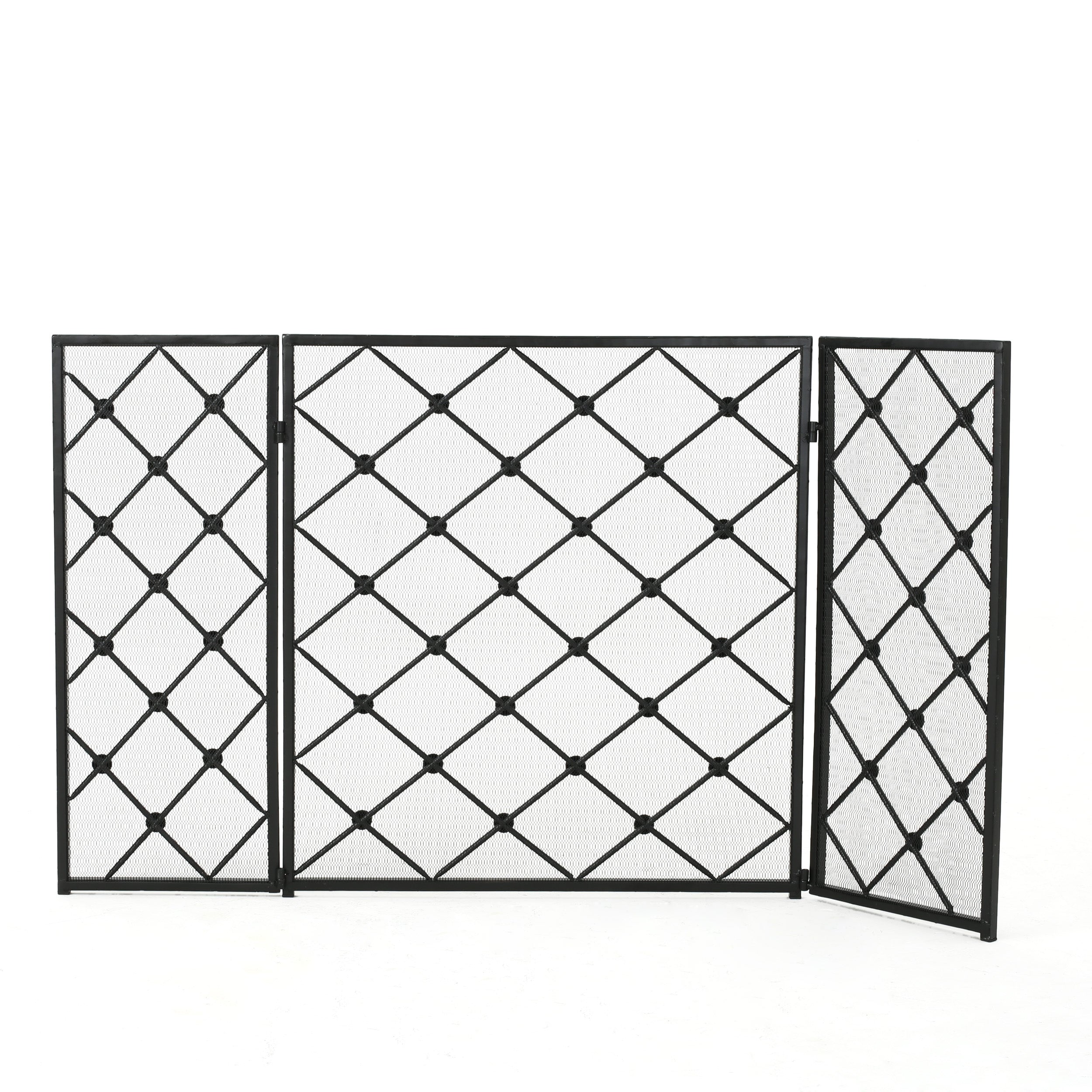 Chamberlain Modern 3-Panel Diamond Pattern Iron Fireplace Screen