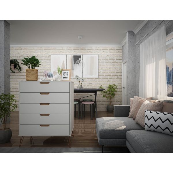 Rockefeller 5-Drawer Tall Dresser in Off White and Nature