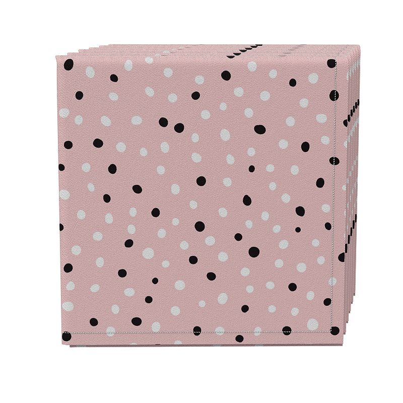 Napkin Set of 4， 100% Cotton， 20x20， Black and White Dots on Pink