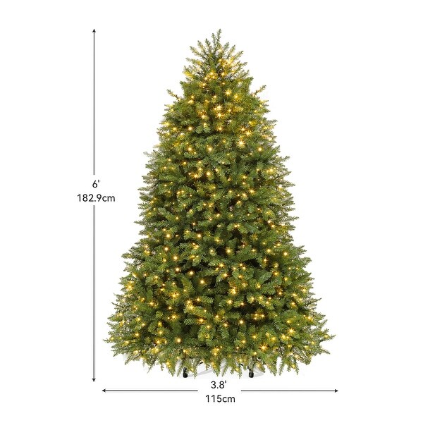 Artificial Full Christmas Tree，6ft PreLit Christmas Tree with 8 LightModes，Includes Stand，Green Bell