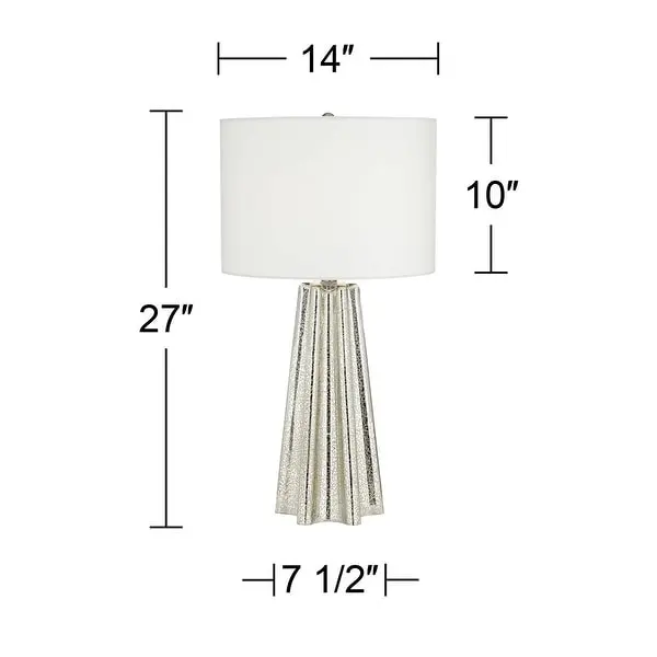 Modern Table Lamp Fluted Mercury Glass White Drum Shade - 14