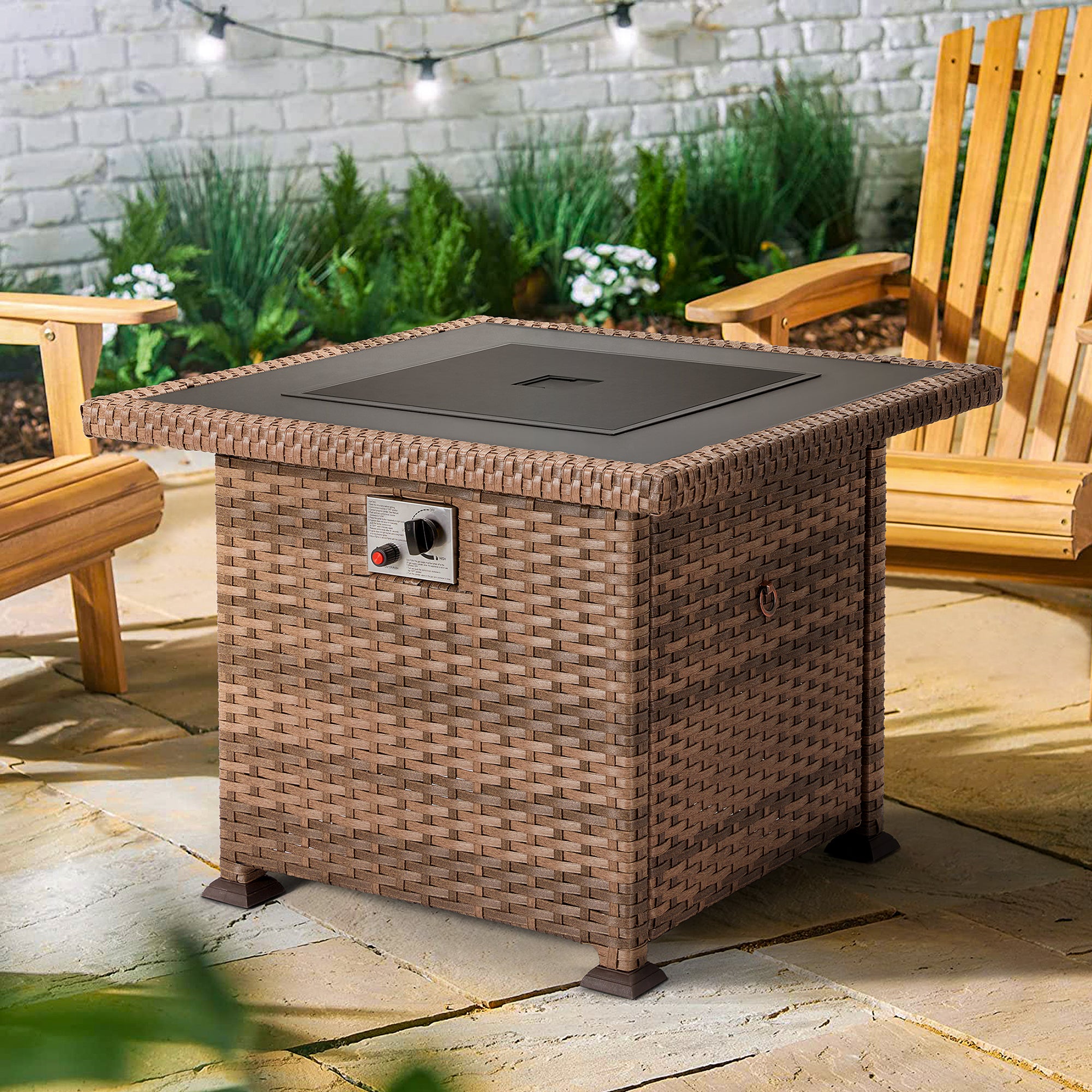 Homrest 32 INCH Fire Pit Table for Outside Propane with Glass Wind Guard,50,000 BTU Auto-Ignition Outdoor Fire Pit w/ CSA Certification for Garden Deck Patio Backyard (Light Brown)