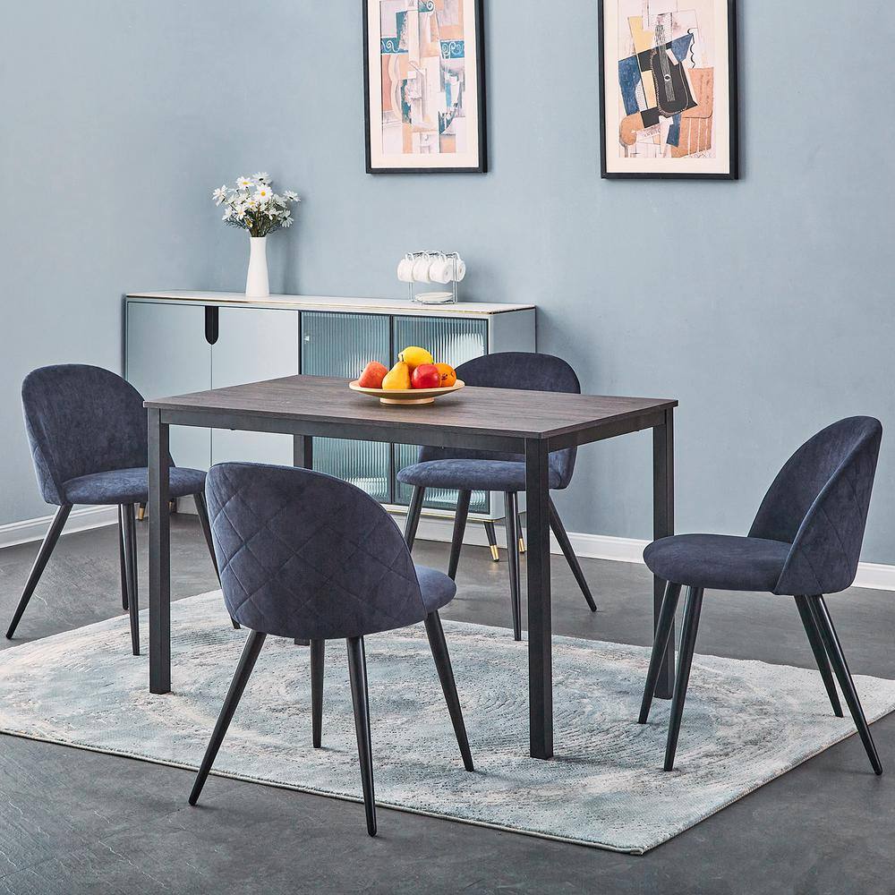 Homy Casa Brandt Zomba Blue 5-Pieces Rectangle Mdf Walnut Top Dining Table Chair Set With 4-Upholstered Dining Chair BRANDT WALNUT120+ZOMBA TERRY F BLUE