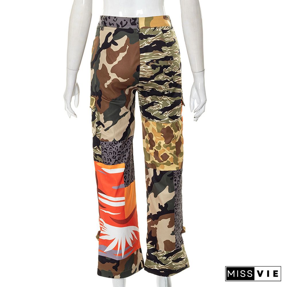 High Waist Straight Pockets Camouflage Pants