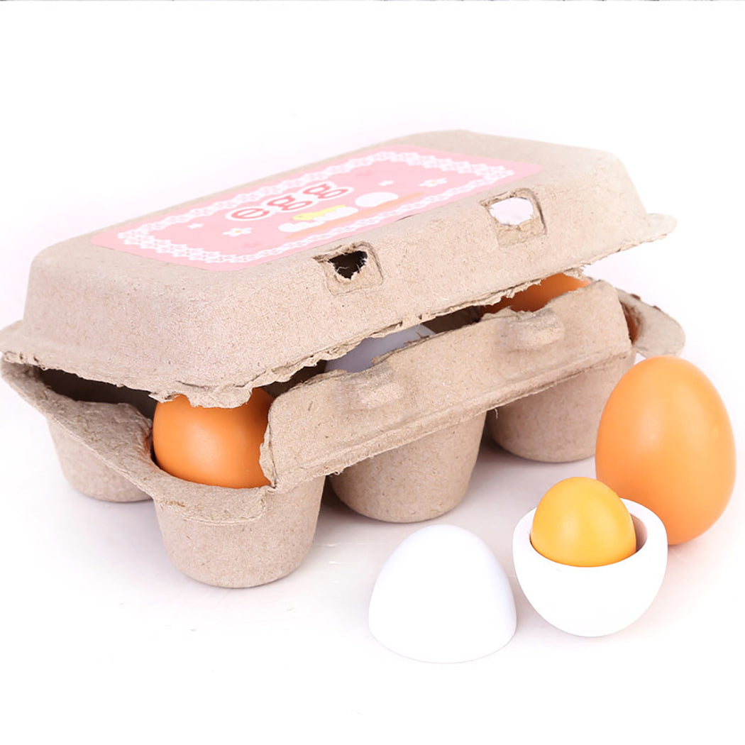 6PCS Realistic Egg Toys Pretend Kitchen Toys Wooden Food Toy Educational Learning Toy Easter Egg with Storage Box Creative Birthday Gift Toys for Kids Child Baby Girls Boys