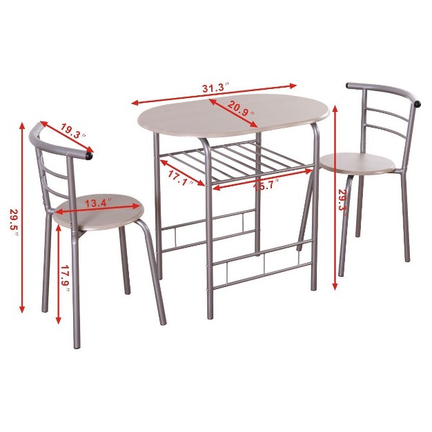 Costway 3 Piece Dining Set Table 2 Chairs Bistro Pub Home Kitchen Breakfast Furniture Grey