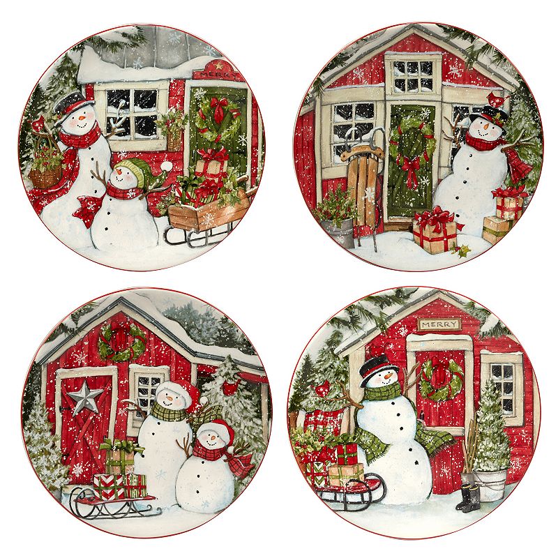 Certified International Snowman's Farmhouse 4-pc. Dessert Plate Set