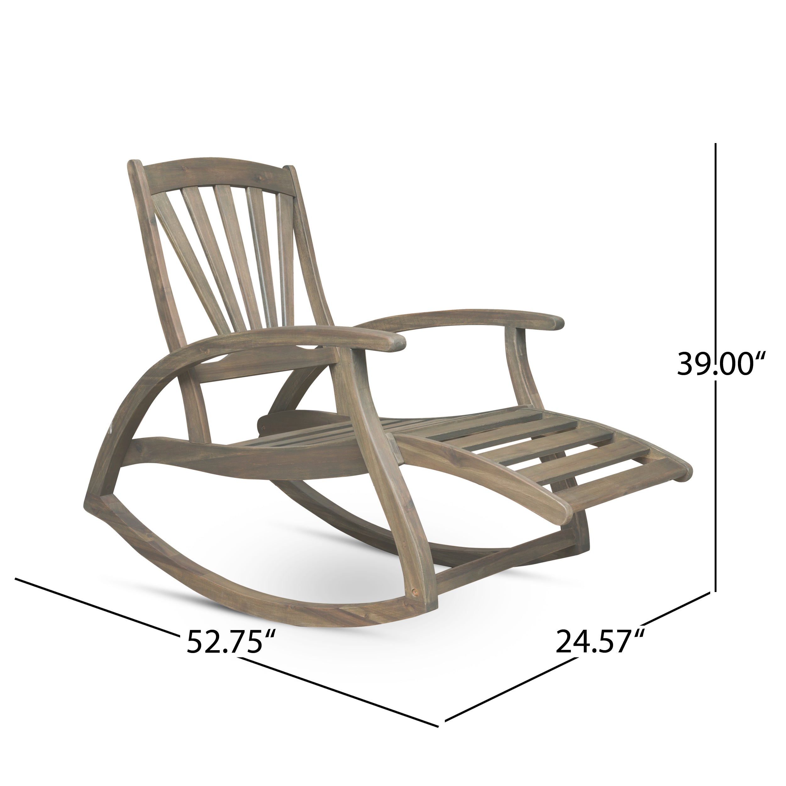 Kaya Outdoor Reclining Acacia Wood Rocking Chairs, Set of 2, Gray