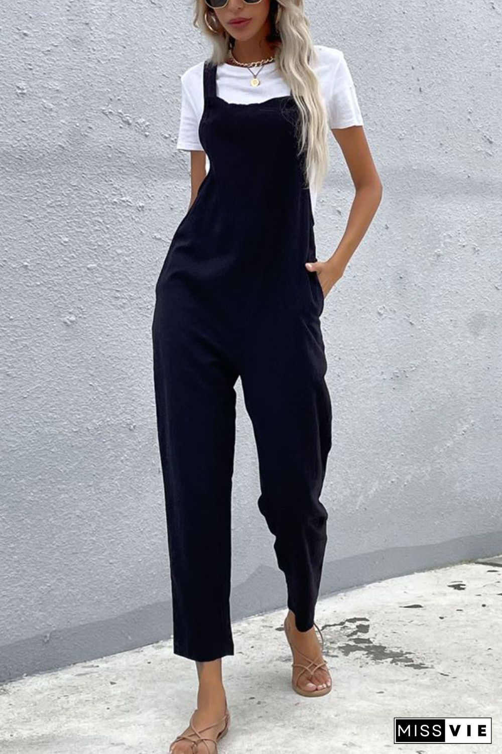 Solid Color Pocket Jumpsuit Wholesale