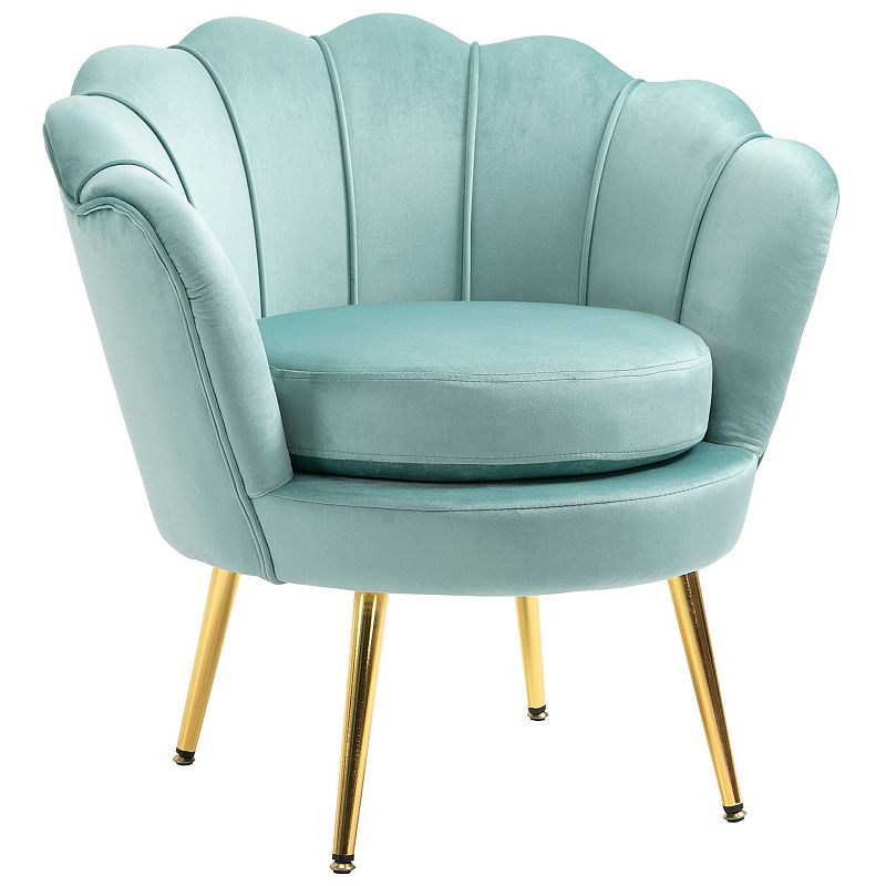 HOMCOM Elegant Velvet Fabric Accent Chair/Leisure Club Chair with Gold Metal Legs for Living Room Blue