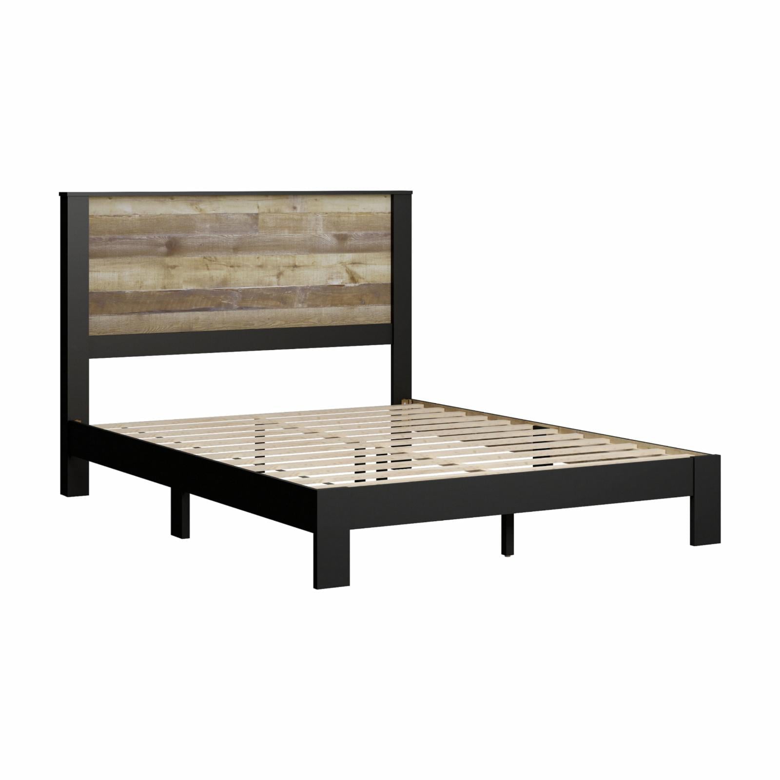 Bezza Panel Queen Platform Bed, Knotty Oak and Black Matte