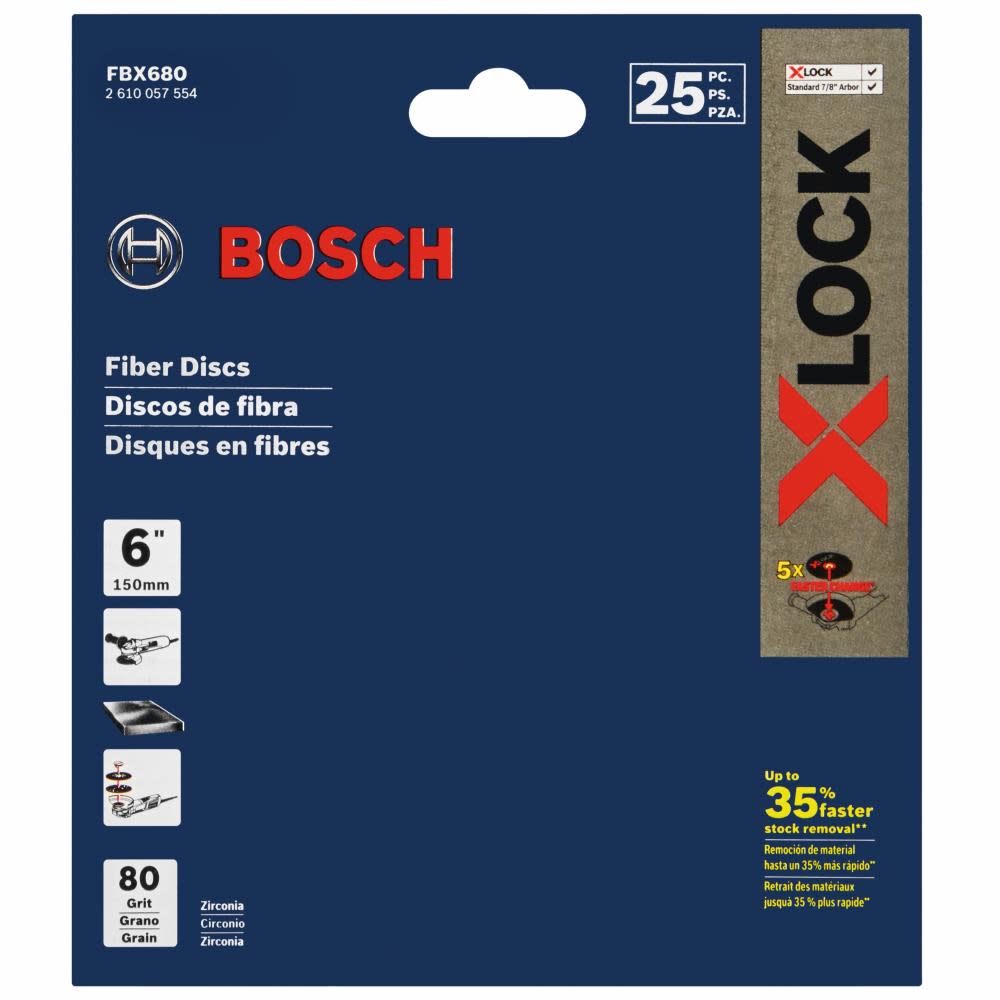 Bosch X LOCK Medium Grit Abrasive Fiber Discs 6 80 Grit 25pc ;