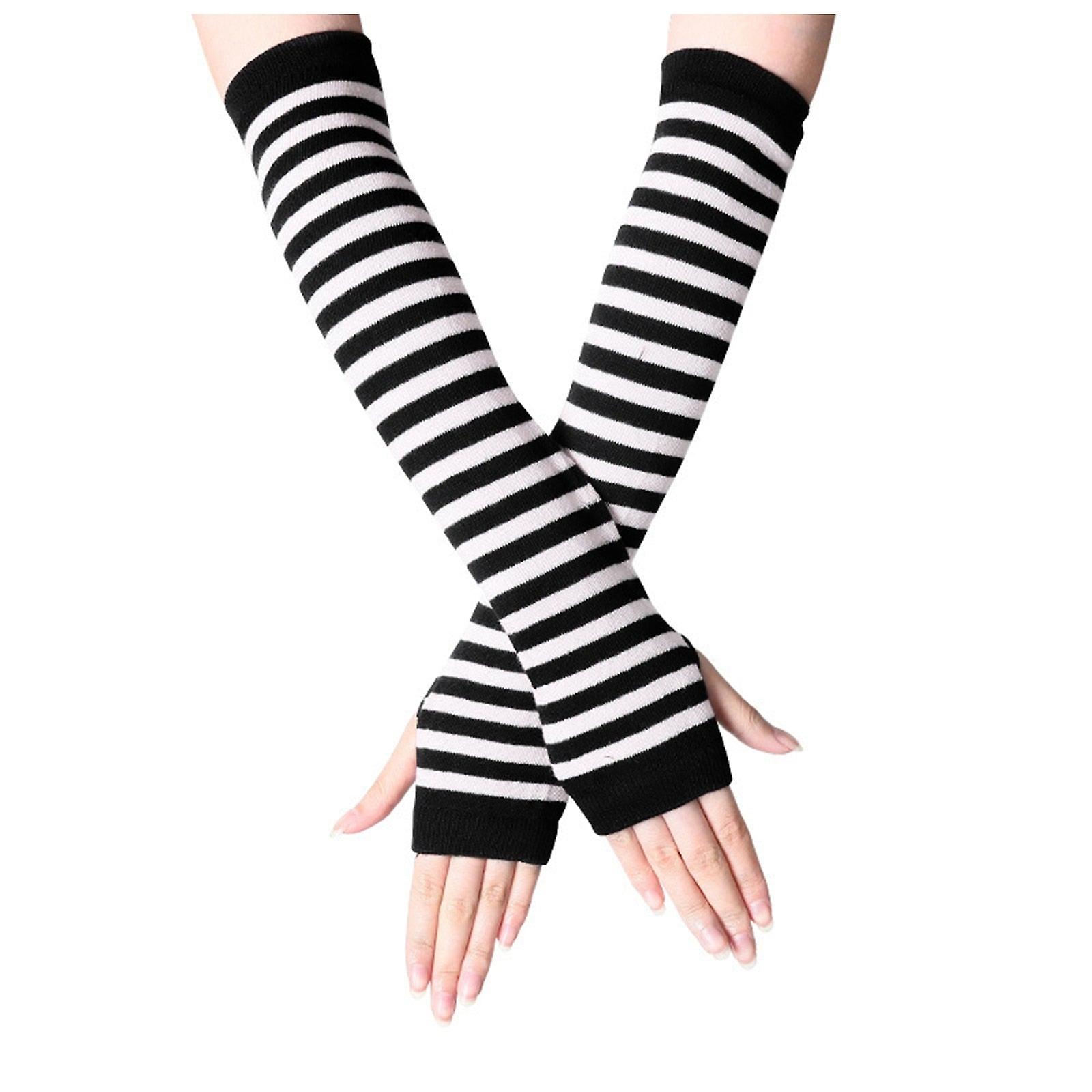 Women Long Fingerless Gloves Fashion Striped Elbow Gloves