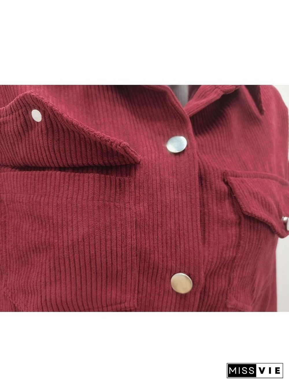 Casual Button And Pocket Corduroy Jacket Women