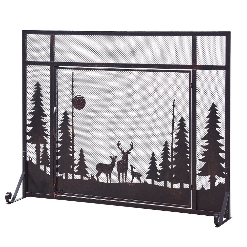 Single Panel Iron Fireplace Screen   38.98''Lx12''Wx30.71''H