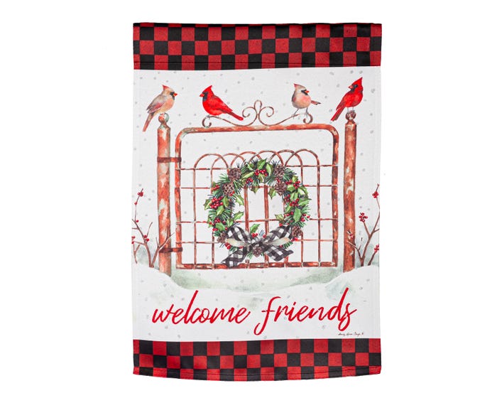 Evergreen Welcome Friends Cardinal Fence Garden Flag  - 14S10537