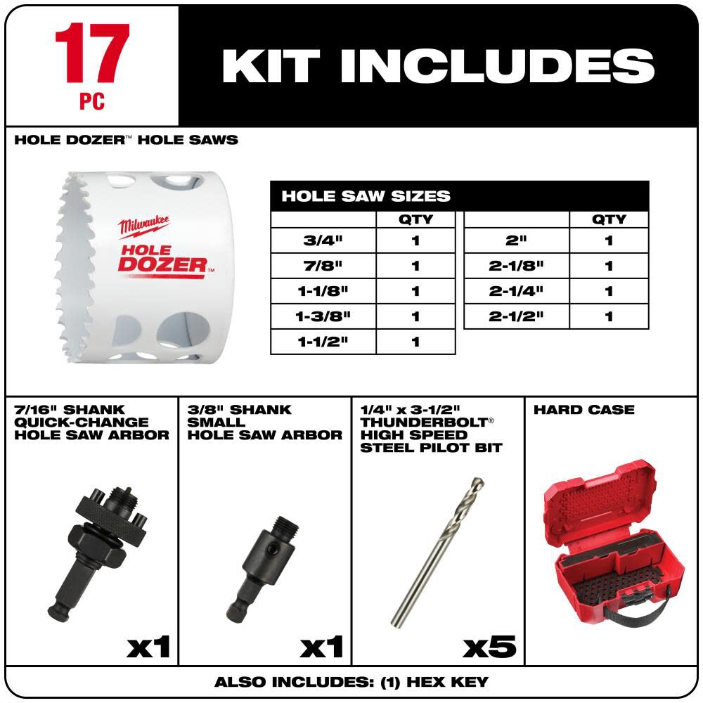 MW HOLE DOZER Bi-Metal Hole Saw Kit 17pc 49-22-4029 from MW