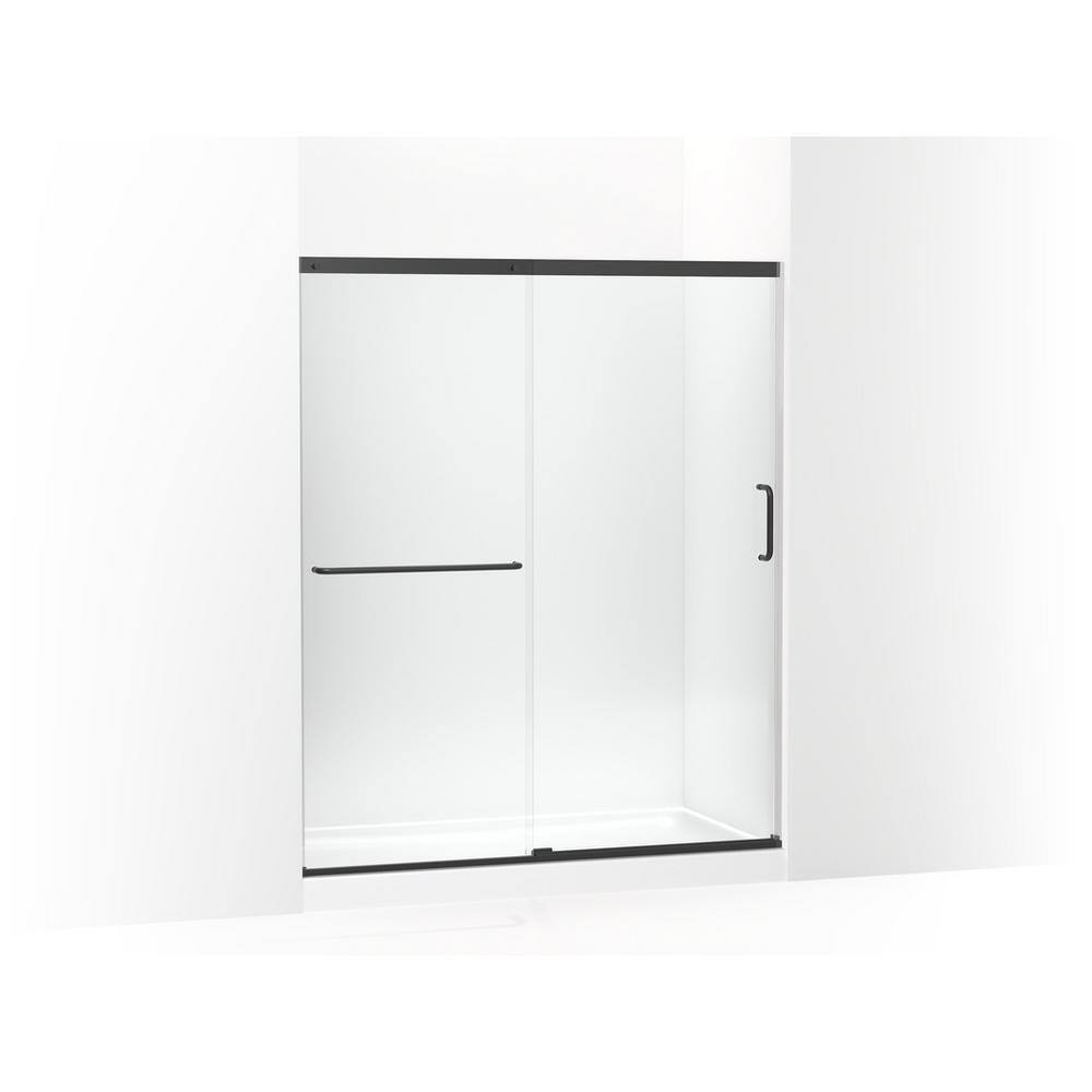 KOHLER Elate 59.625 in. W x 70.5 in. H Sliding Frameless Shower Door in Matte Black with Crystal Clear Glass K-707608-6L-BL