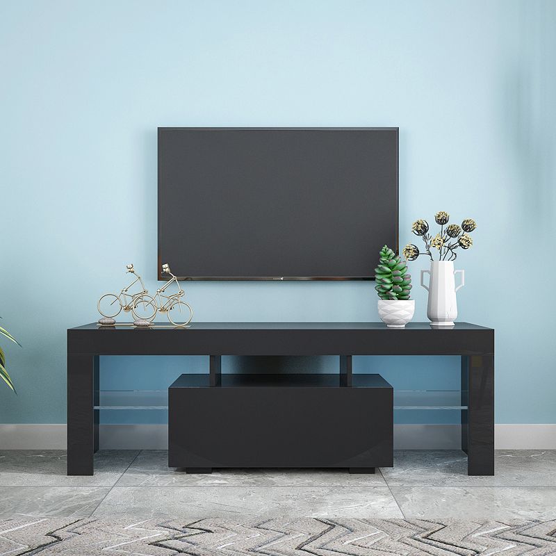 F.C Design TV Stand with LED Lights， Flat Screen TV Cabinet， Gaming Consoles in Lounge Room