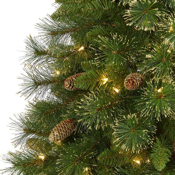 6' Golden Tip Washington Pine Artificial Christmas Tree with 250 Clear Lights，Pine Cones and 750 Bendable Branches