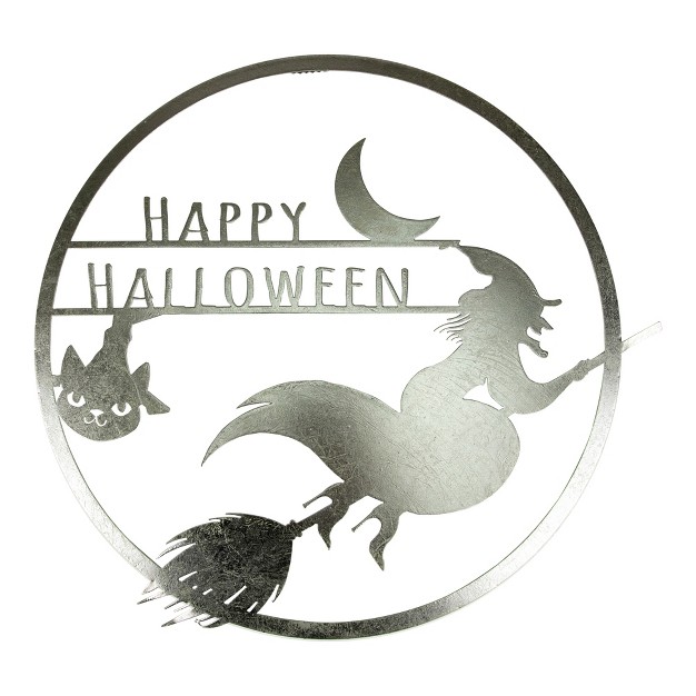 Silver Flying Witch Happy Halloween Wall Sign