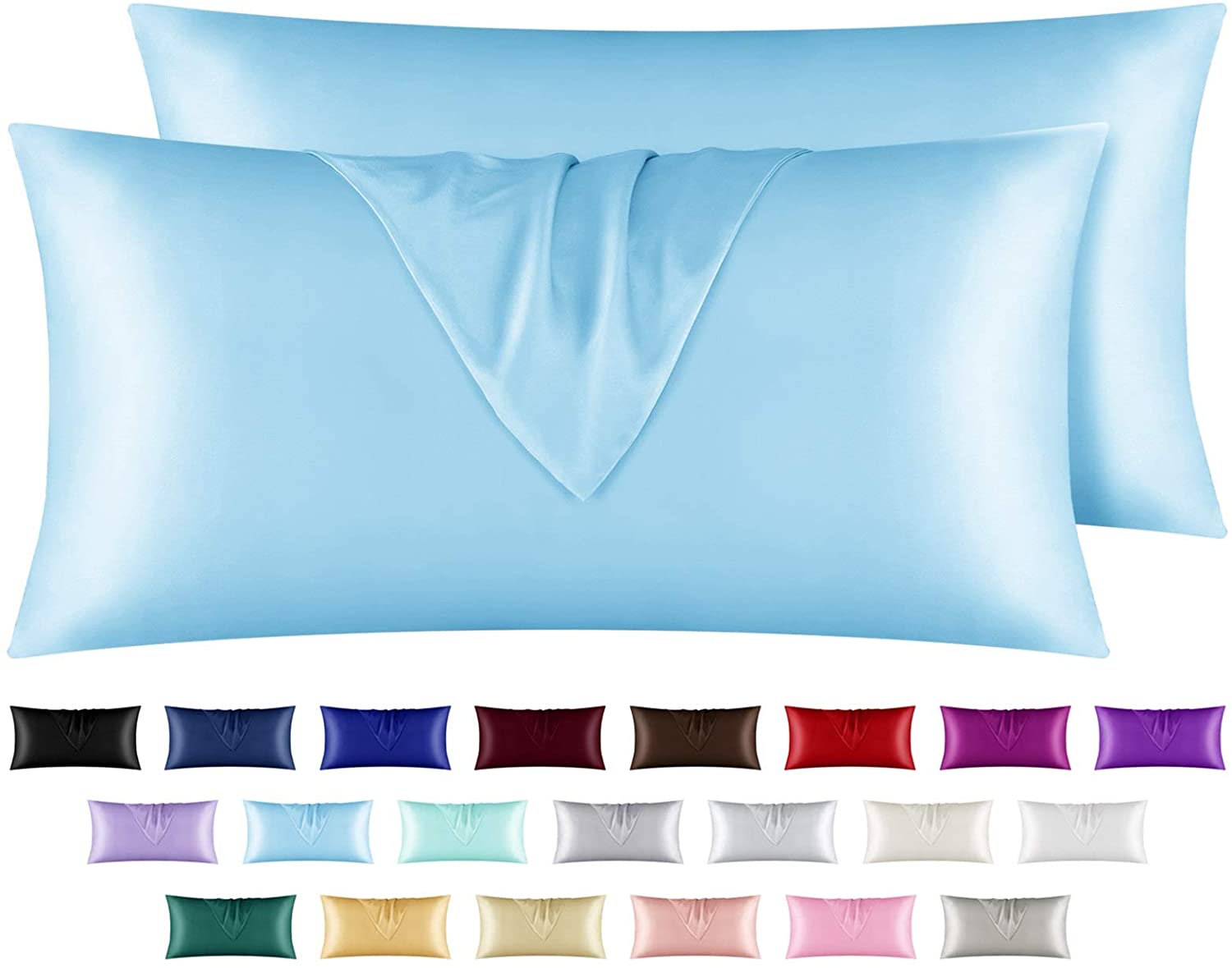 Satin Pillowcase for Hair and Skin, 2 pcs Silky Pillowcases with Envelop Closure