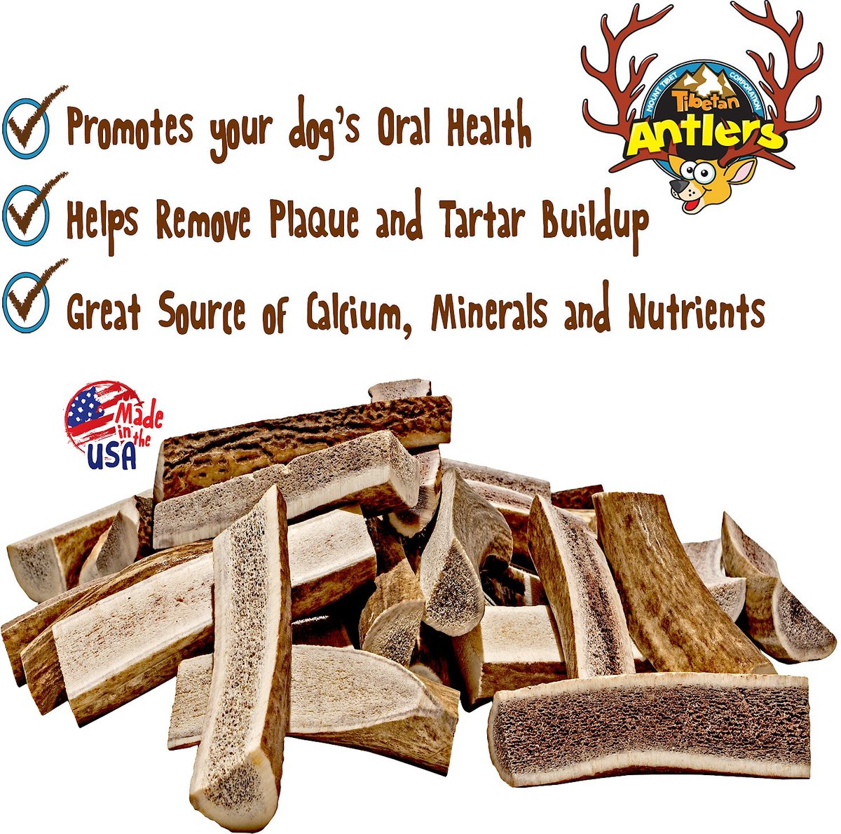 Tibetan Dog Chew Split Antler Grain-Free Dog Treat， 1 count， Large