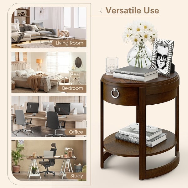 Costway Side End Table with Drawer Storage Shelf Classic Accents