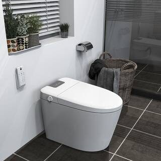 tunuo Elongated Smart Toilet Bidet in White with Auto Flush Remote Control Heated Seat Foot Sensor and Night Light SF-T131049