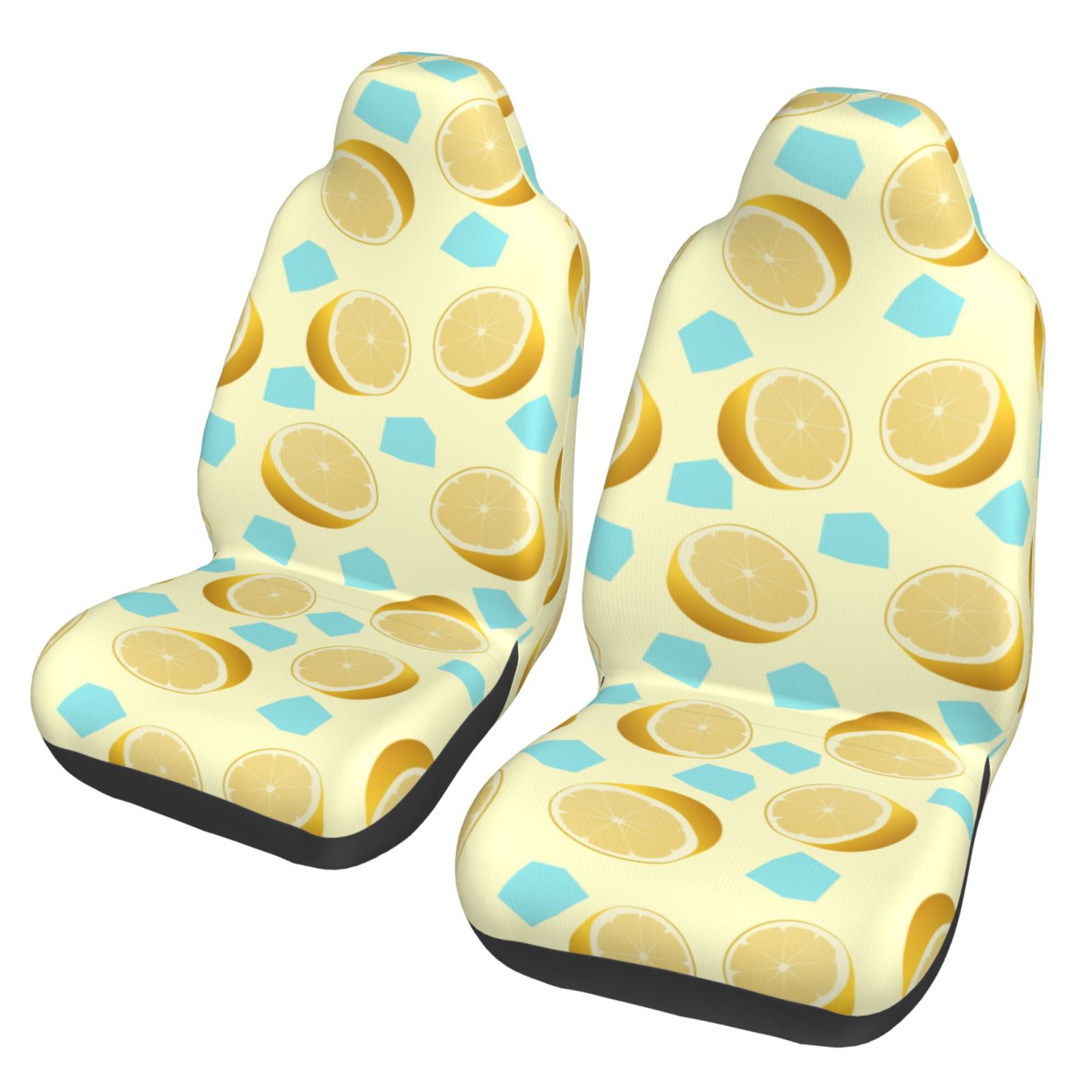 TEQUAN Front Seat Covers， Lemon Citrus Ice Fruit Backdrop Pattern 2 Piece Car Seat Cover Fit Most Car SUV Truck Van