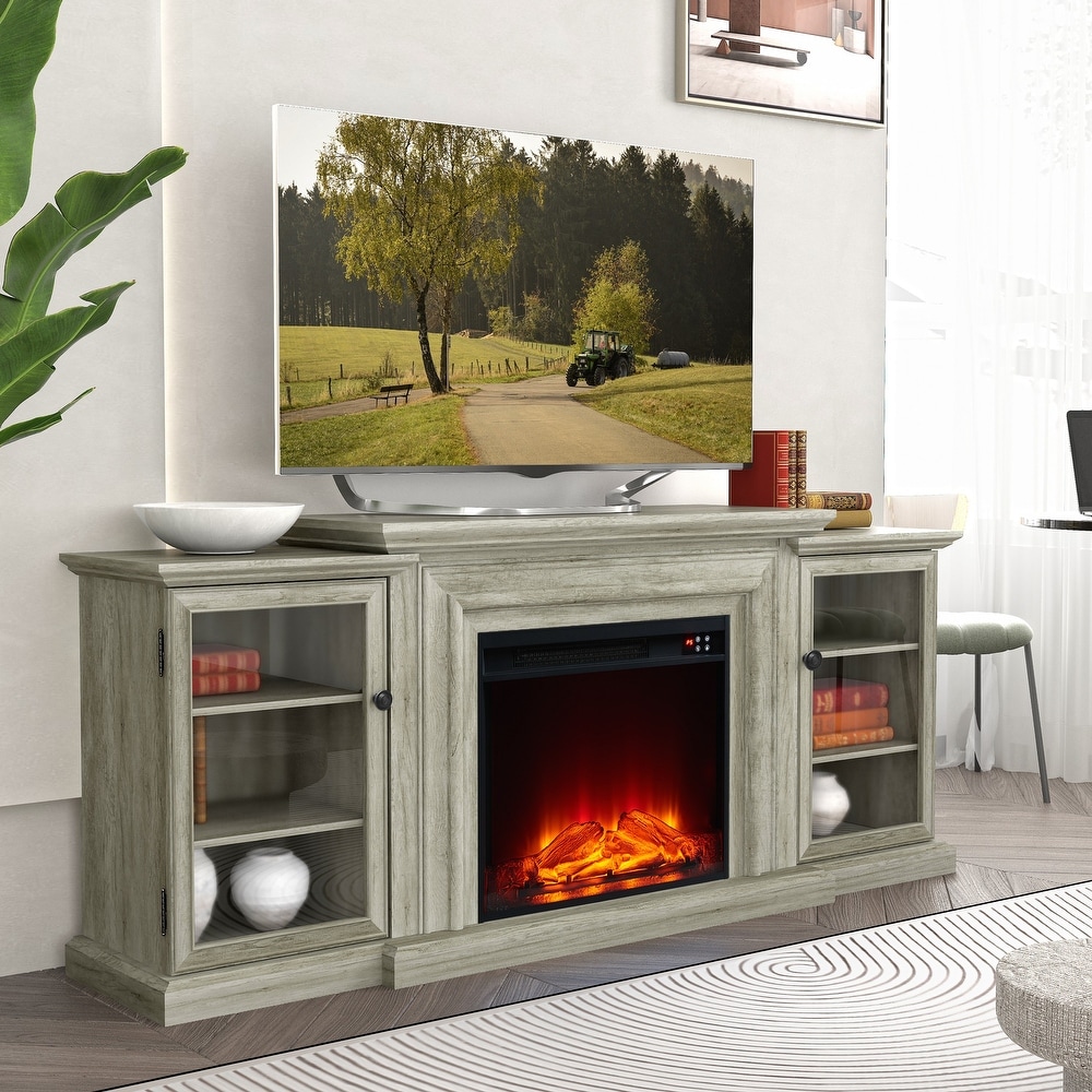 Farmhouse TV Stand with Fireplace   70\