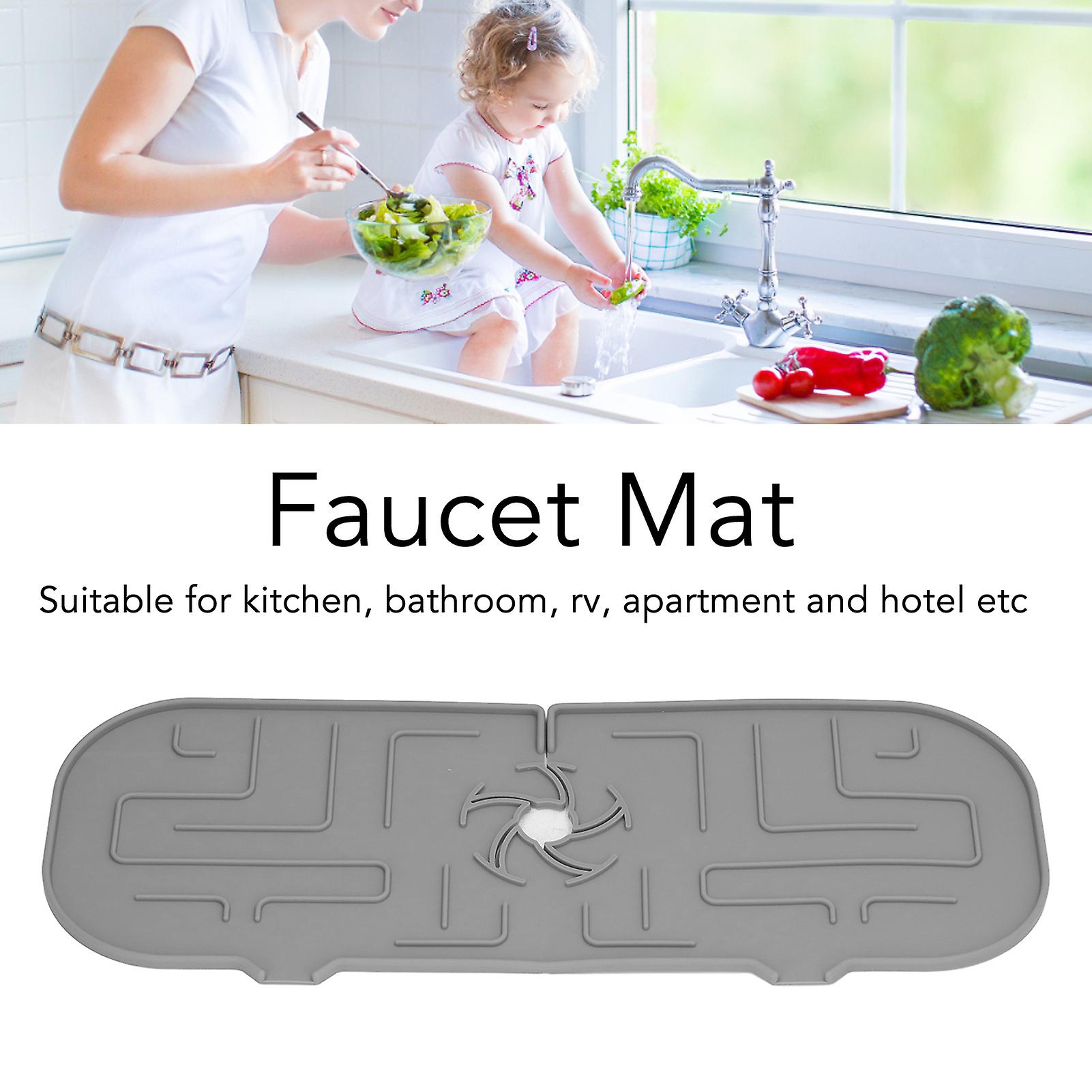 Silicone Faucet Mat， Durable Faucet Handle Drip Catcher Tray Keep Dry Faucet Splash Guard For Kitchen Sink， Bathroom， Apartment， Hotel[grey]